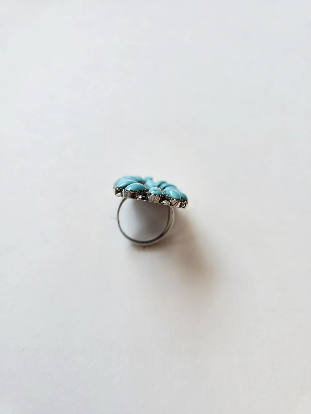 Turquoise Cluster Oval Sterling Silver Ring - Blue Turquoise